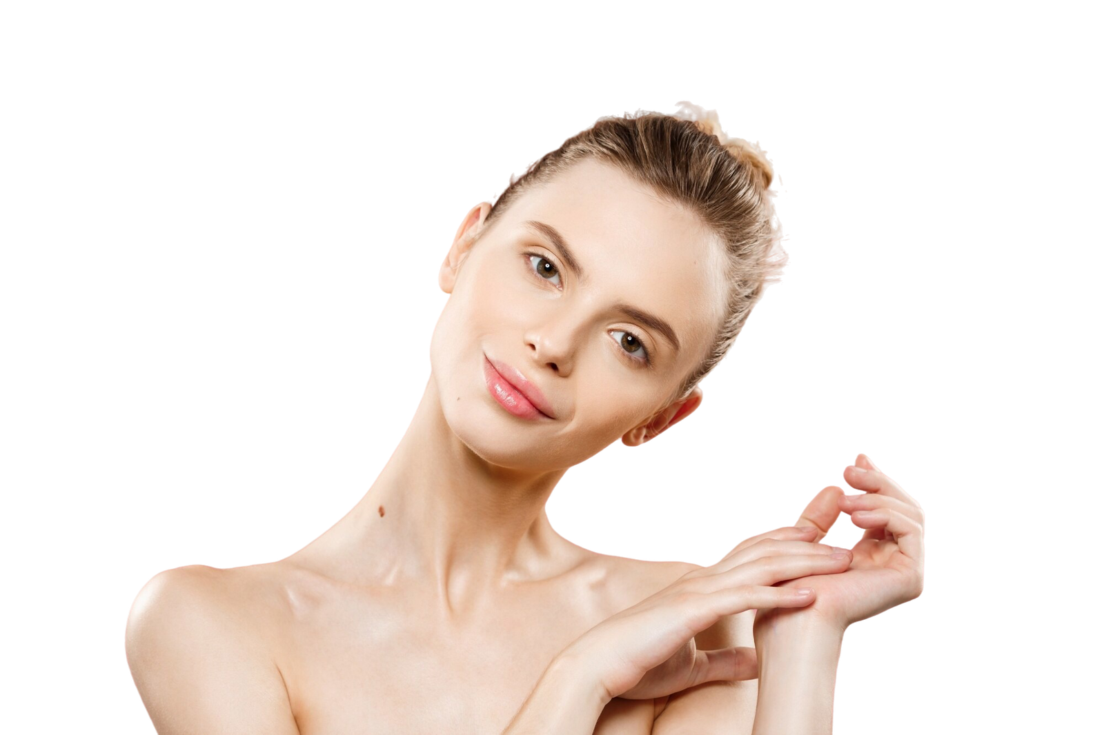 Beauty Concept Beautiful Caucasian Woman With Clean Skin Natural Make Up Isolated Bright Pink Background With Copy Space